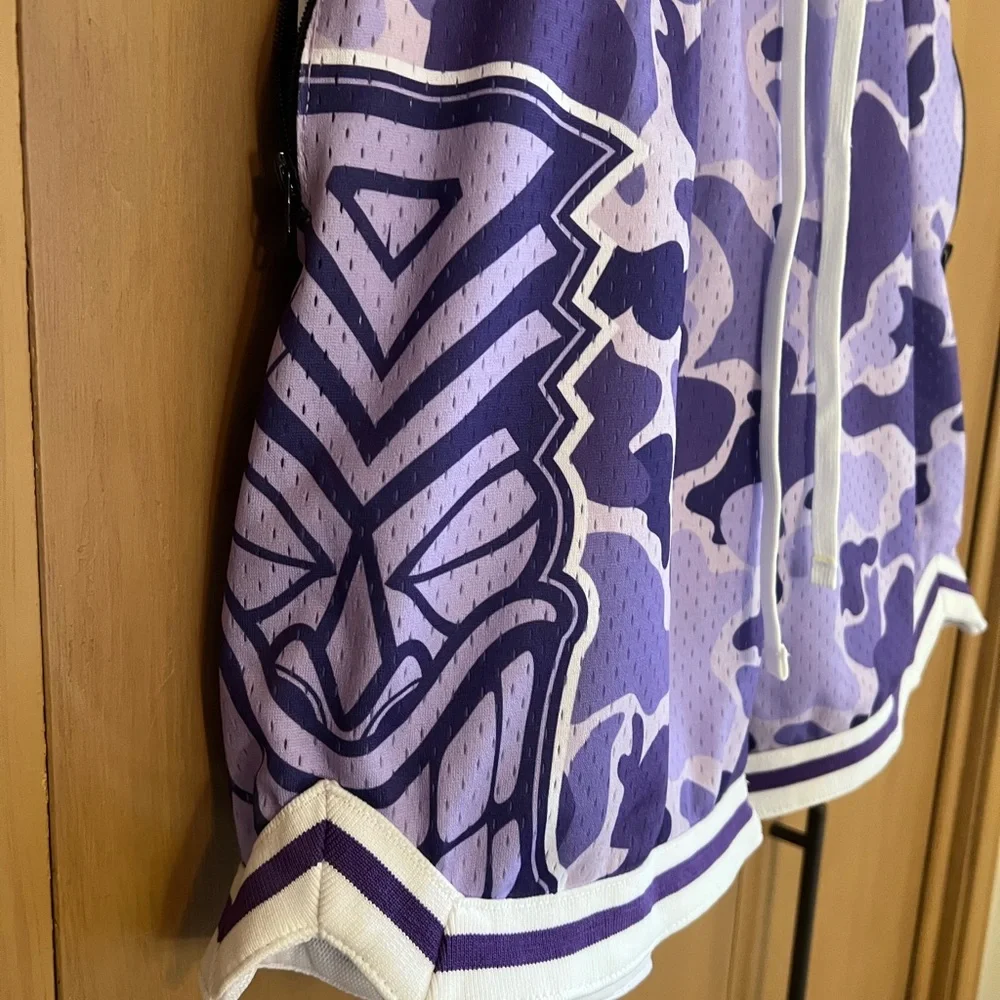 Project X ladies basketball shorts medium. Hawaiian style Camo. Purple. - Picture 2 of 8